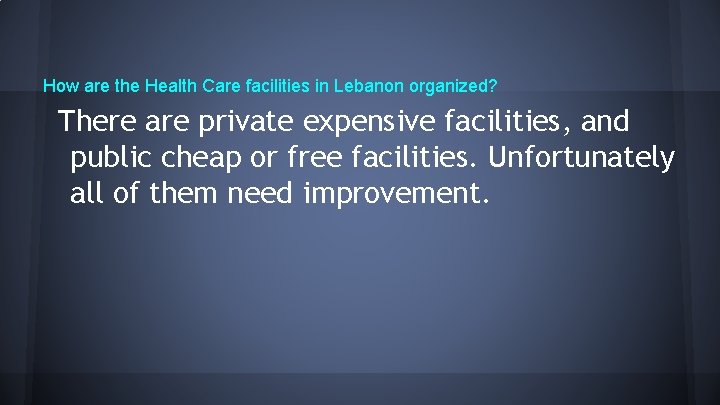 How are the Health Care facilities in Lebanon organized? There are private expensive facilities,