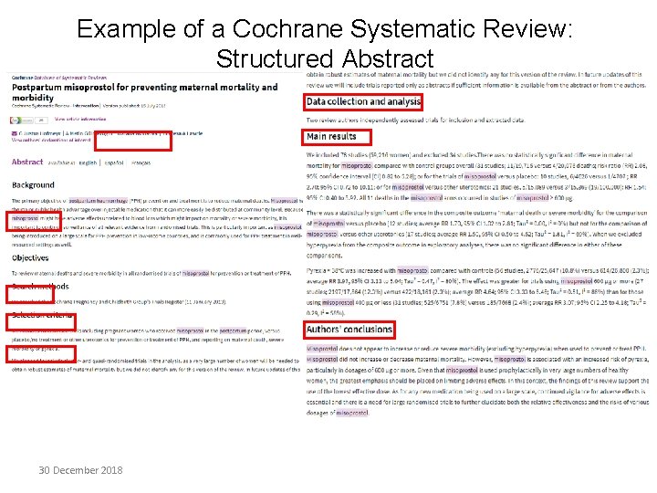 Example of a Cochrane Systematic Review: Structured Abstract 30 December 2018 