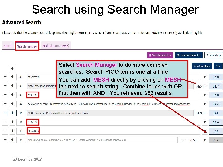 Search using Search Manager Select Search Manager to do more complex searches. Search PICO