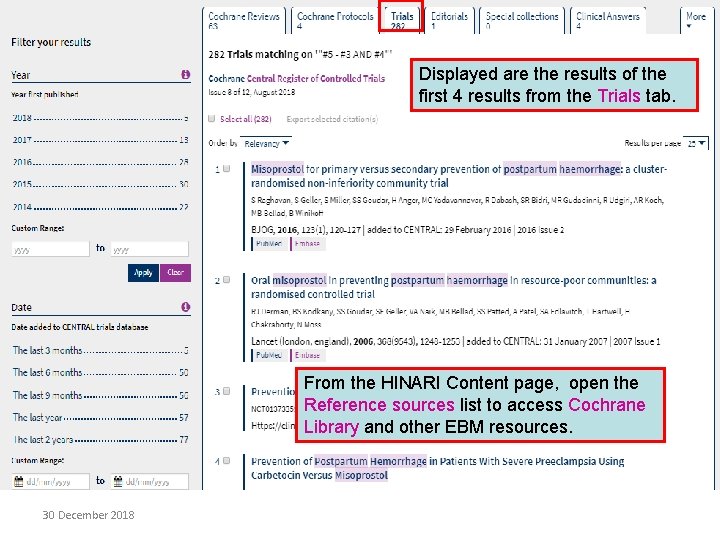 Displayed are the results of the first 4 results from the Trials tab. From