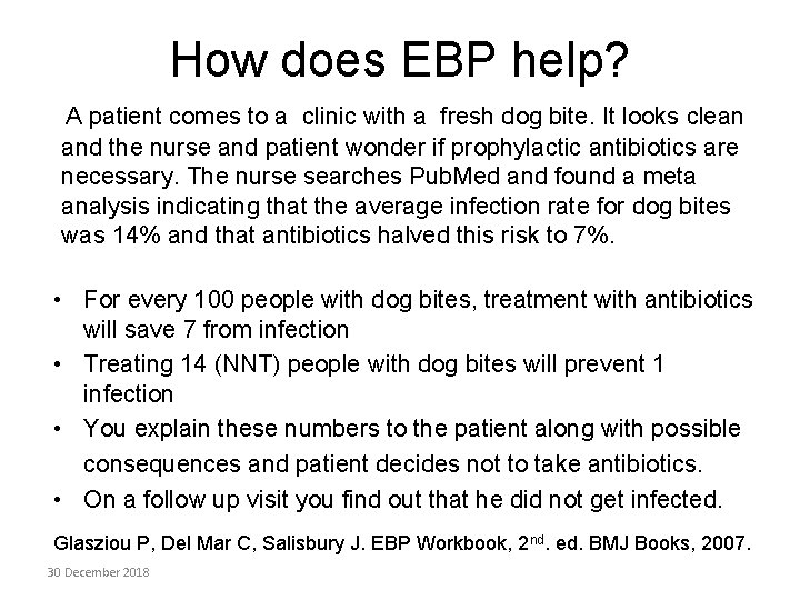 How does EBP help? A patient comes to a clinic with a fresh dog