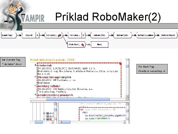 Príklad Robo. Maker(2) Set Current Tag. *. div. table. *. div. ol For Each