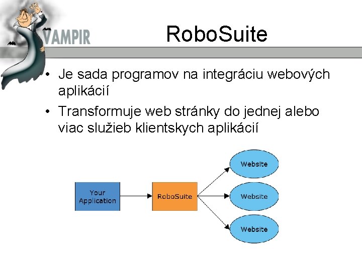 Robo. Suite • Je sada programov na integráciu webových aplikácií • Transformuje web stránky