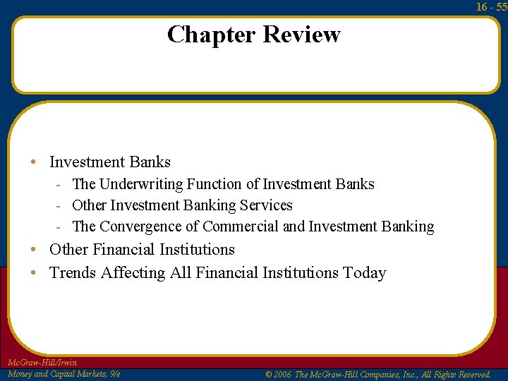 16 - 55 Chapter Review • Investment Banks - The Underwriting Function of Investment