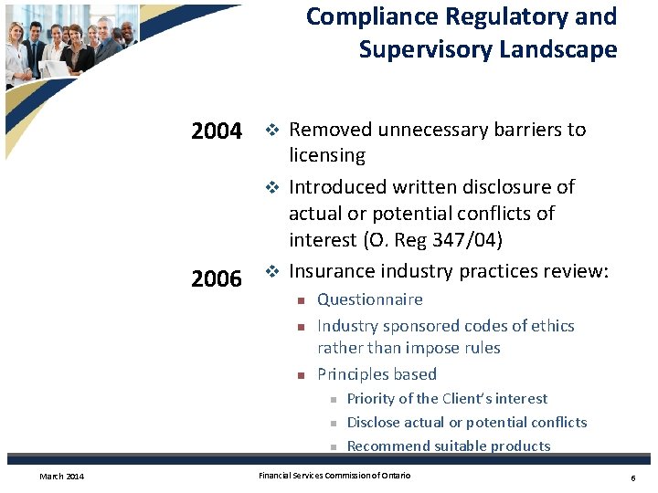 Compliance Regulatory and Supervisory Landscape 2004 Removed unnecessary barriers to licensing v Introduced written