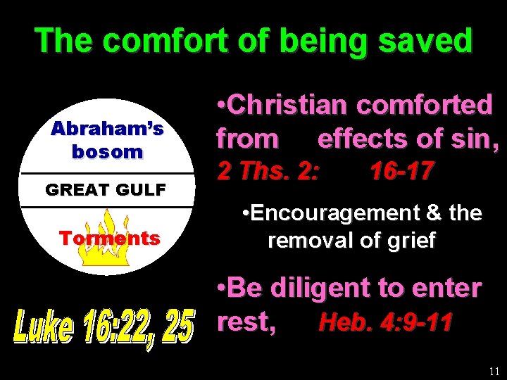 The comfort of being saved Abraham’s bosom GREAT GULF Torments • Christian comforted from