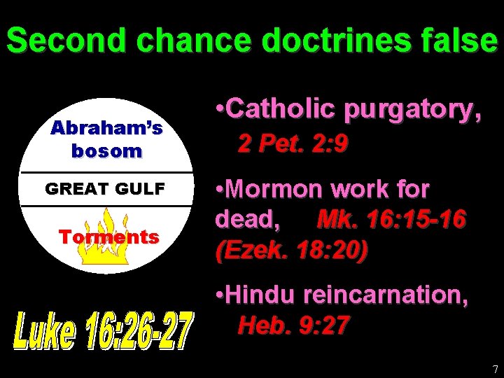 Second chance doctrines false Abraham’s bosom GREAT GULF Torments • Catholic purgatory, 2 Pet.