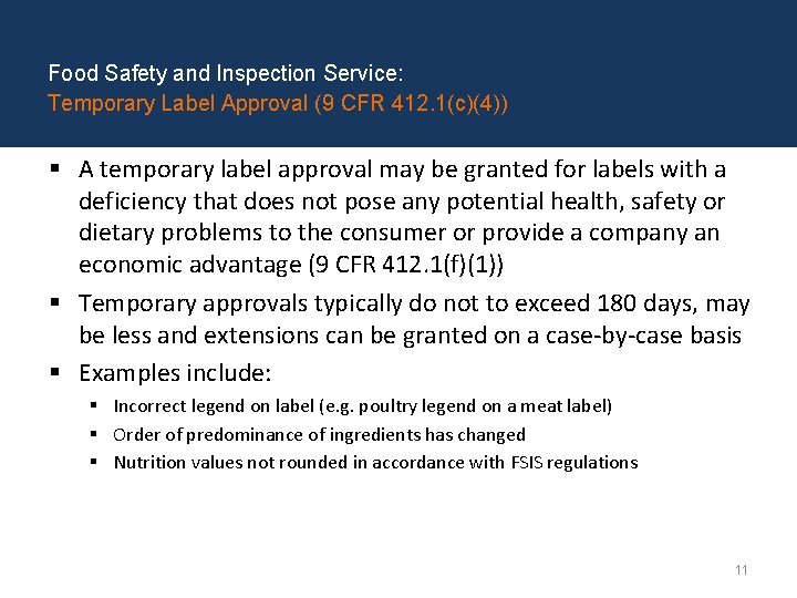 Food Safety and Inspection Service: Temporary Label Approval (9 CFR 412. 1(c)(4)) § A