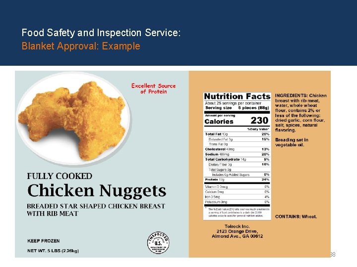 Food Safety and Inspection Service: Blanket Approval: Example 38 
