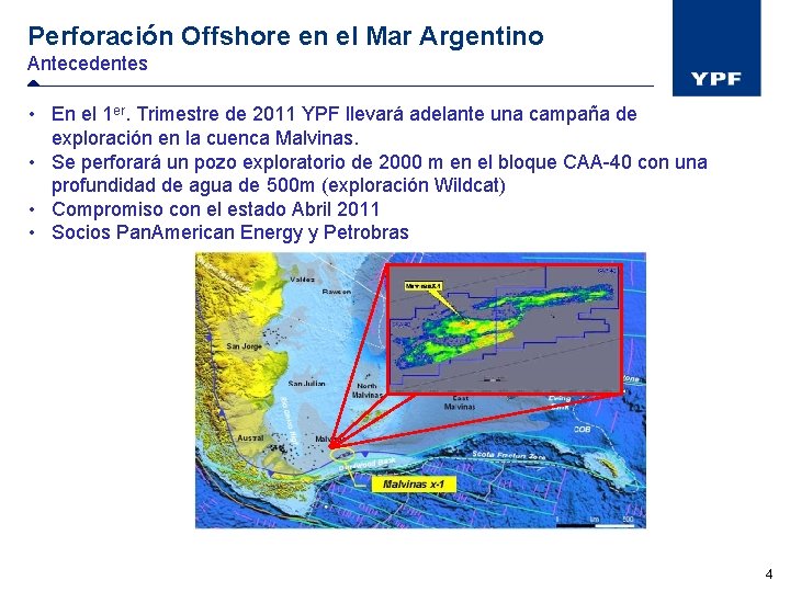 Perforación Offshore en el Mar Argentino Antecedentes • En el 1 er. Trimestre de