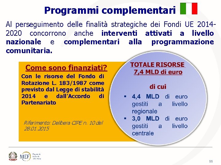 Programmi complementari Al perseguimento delle finalità strategiche dei Fondi UE 20142020 concorrono anche interventi