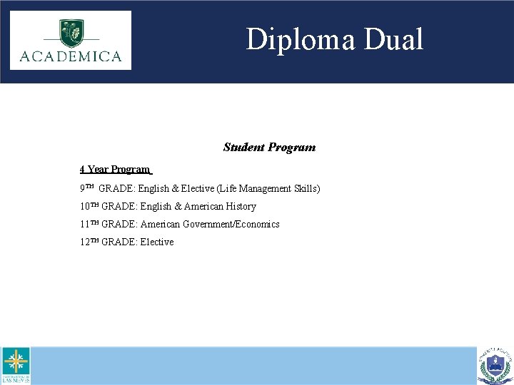 Diploma Dual Student Program 4 Year Program 9 TH GRADE: English & Elective (Life