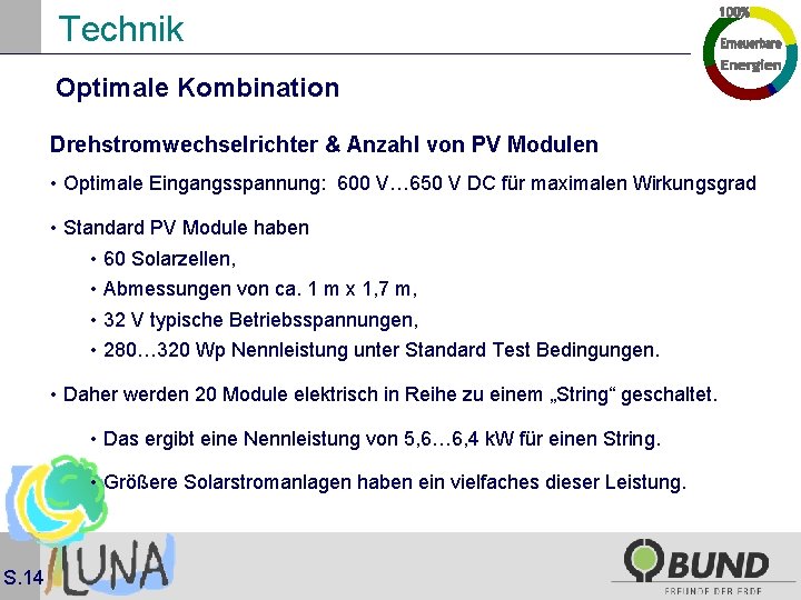 Technik Optimale Kombination Drehstromwechselrichter & Anzahl von PV Modulen • Optimale Eingangsspannung: 600 V…