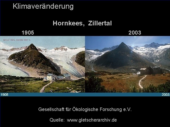 Klimaveränderung Hornkees, Zillertal 1905 2003 Gesellschaft für Ökologische Forschung e. V. S. 2 Quelle: