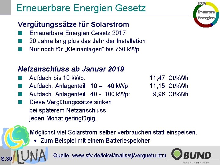 Erneuerbare Energien Gesetz Vergütungssätze für Solarstrom n n n Erneuerbare Energien Gesetz 2017 20