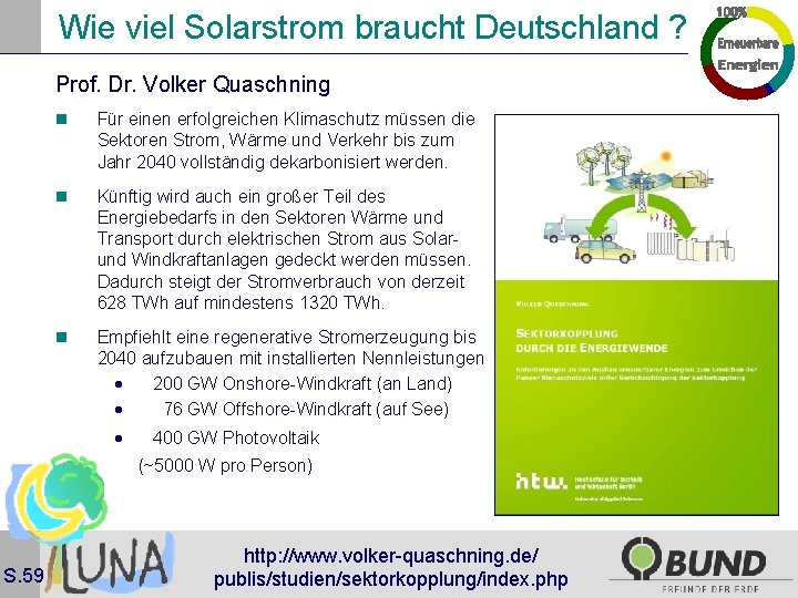 Wie viel Solarstrom braucht Deutschland ? Prof. Dr. Volker Quaschning n Für einen erfolgreichen