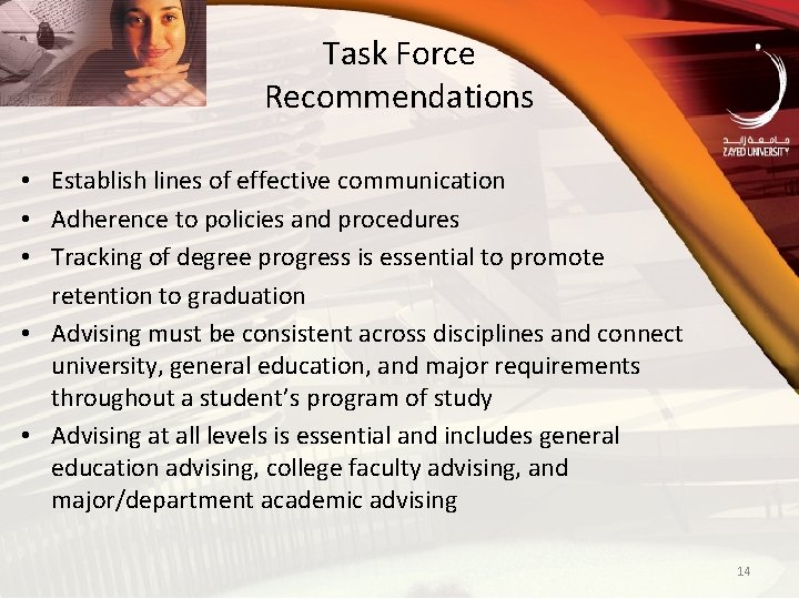 Task Force Recommendations • Establish lines of effective communication • Adherence to policies and