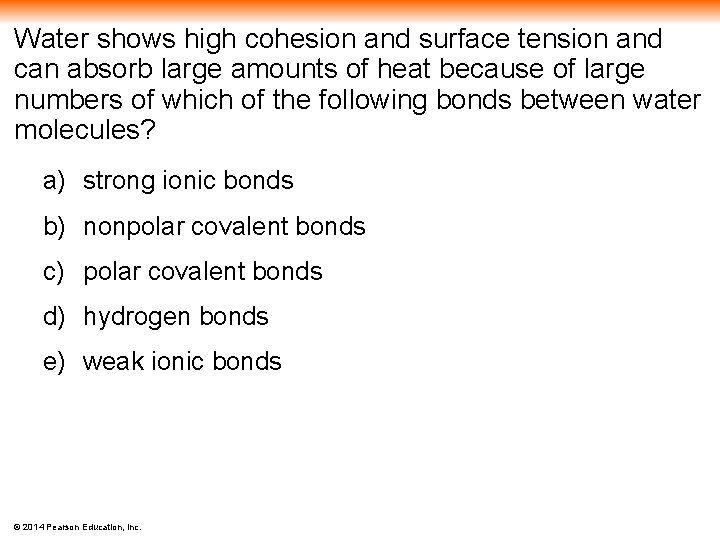 Water shows high cohesion and surface tension and can absorb large amounts of heat