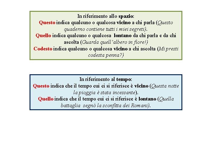 In riferimento allo spazio: Questo indica qualcuno o qualcosa vicino a chi parla (Questo