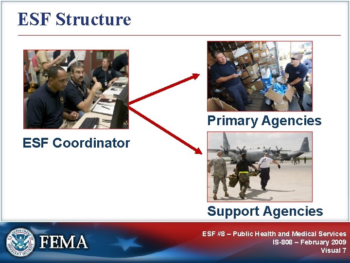 ESF Structure Primary Agencies ESF Coordinator Support Agencies ESF #8 – Public Health and