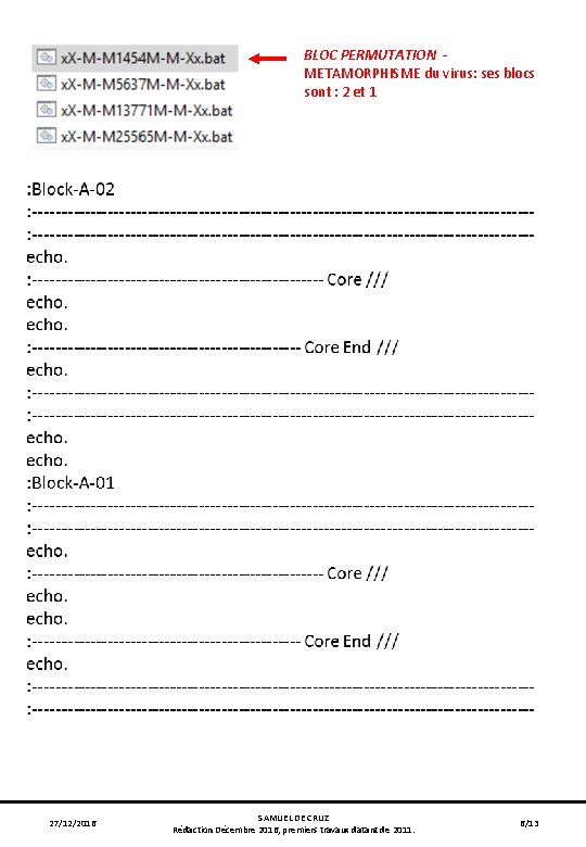 BLOC PERMUTATION METAMORPHISME du virus: ses blocs sont : 2 et 1 27/12/2016 SAMUEL