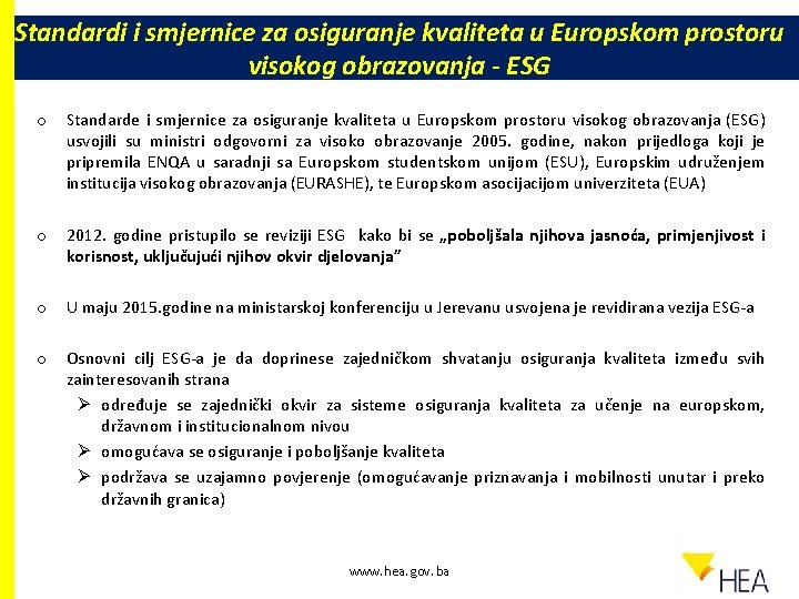 Standardi i smjernice za osiguranje kvaliteta u Europskom prostoru visokog obrazovanja - ESG o