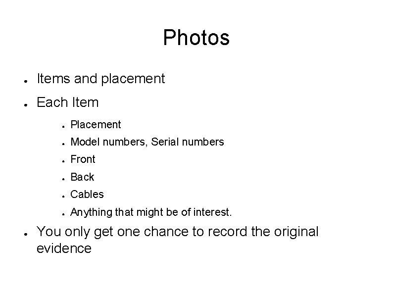 Photos ● Items and placement ● Each Item ● ● Placement ● Model numbers,