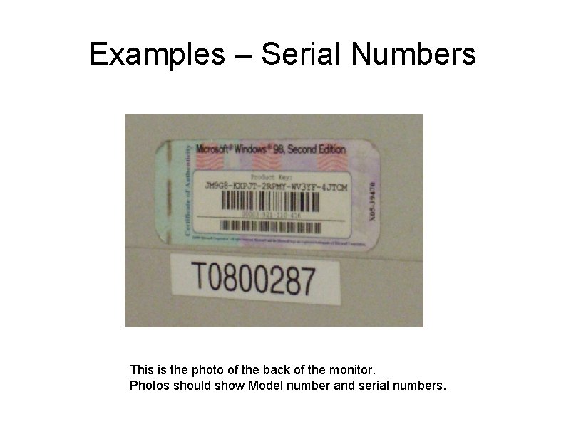 Examples – Serial Numbers This is the photo of the back of the monitor.