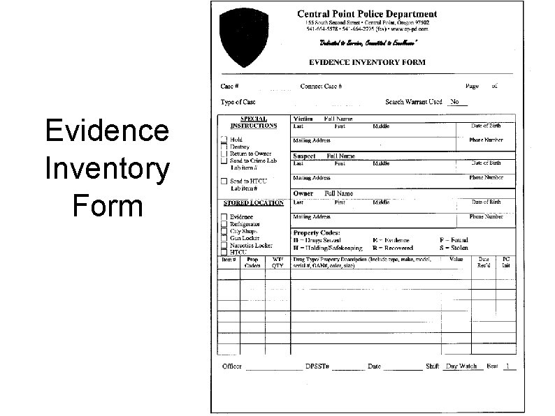 Evidence Inventory Form 