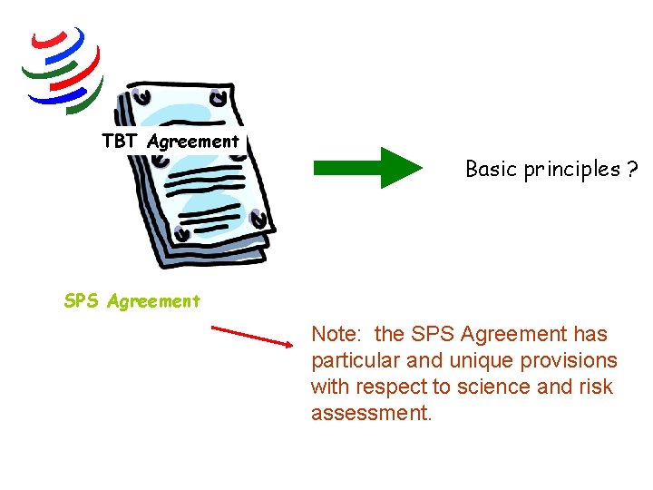 TBT Agreement Basic principles ? SPS Agreement Note: the SPS Agreement has particular and