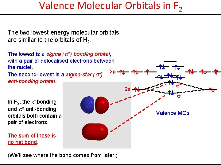 Valence Molecular Orbitals in F 2 The two lowest-energy molecular orbitals are similar to