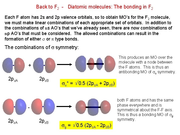 Back to F 2 - Diatomic molecules: The bonding in F 2 Each F