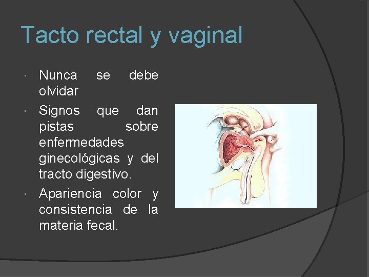 Tacto rectal y vaginal Nunca se debe olvidar Signos que dan pistas sobre enfermedades