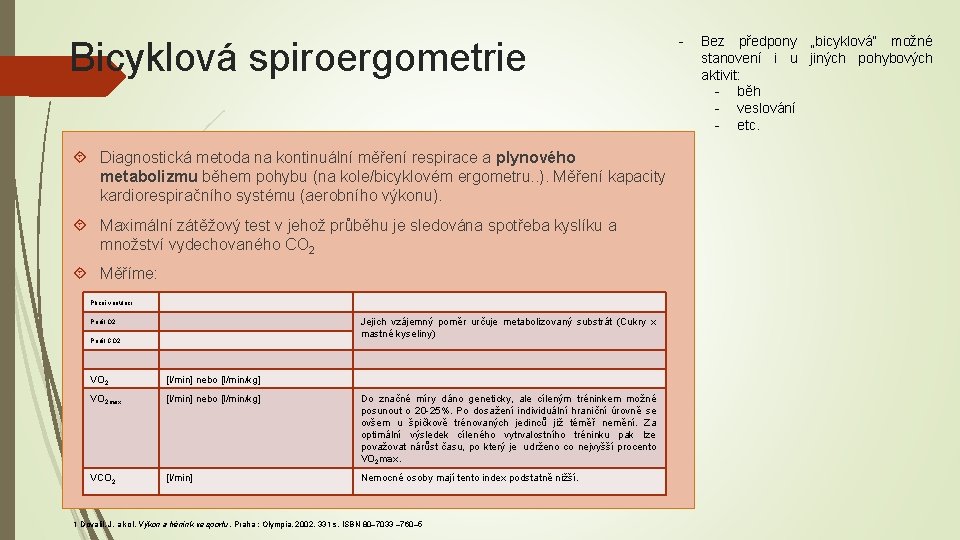 Bicyklová spiroergometrie Diagnostická metoda na kontinuální měření respirace a plynového metabolizmu během pohybu (na