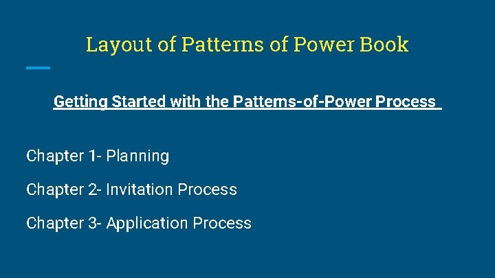 Layout of Patterns of Power Book Getting Started with the Patterns-of-Power Process Chapter 1
