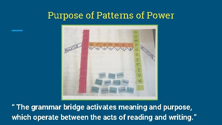 Purpose of Patterns of Power “ The grammar bridge activates meaning and purpose, which