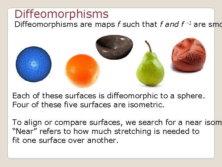 Diffeomorphisms are maps f such that f and f -1 are smo Each of