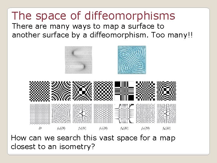 The space of diffeomorphisms There are many ways to map a surface to another