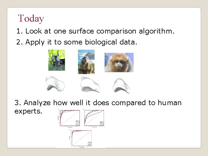 Today 1. Look at one surface comparison algorithm. 2. Apply it to some biological