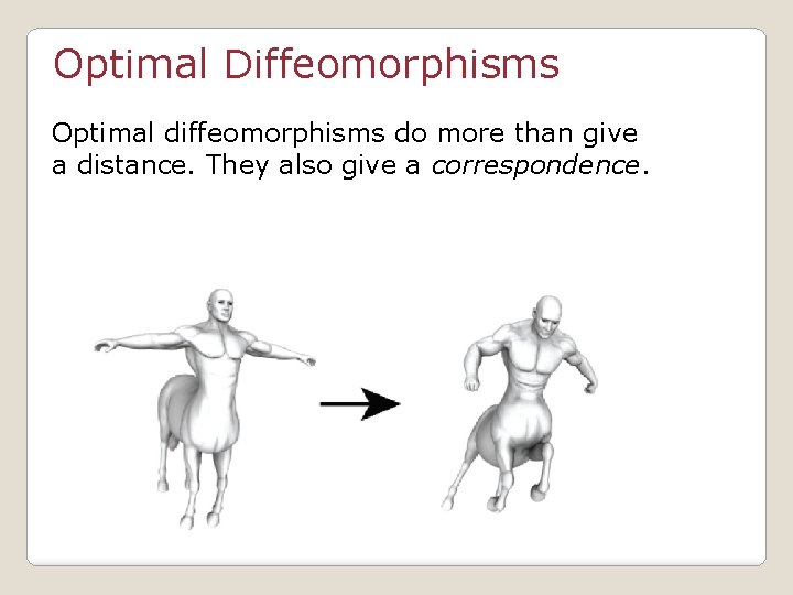 Optimal Diffeomorphisms Optimal diffeomorphisms do more than give a distance. They also give a