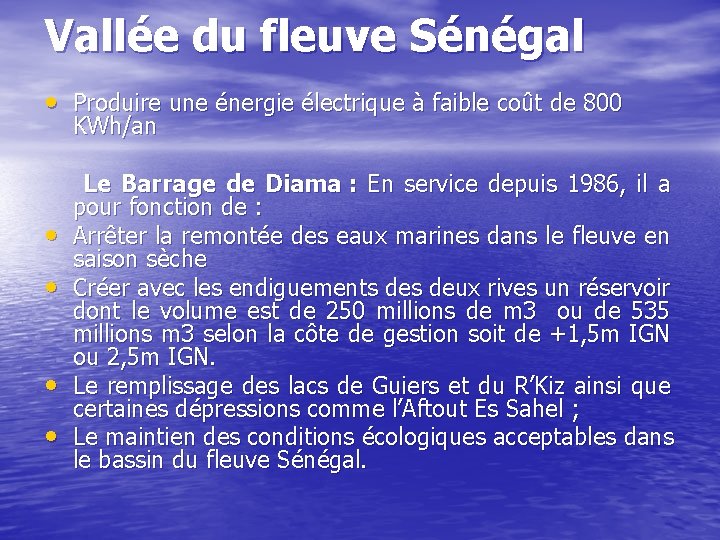 Vallée du fleuve Sénégal • Produire une énergie électrique à faible coût de 800