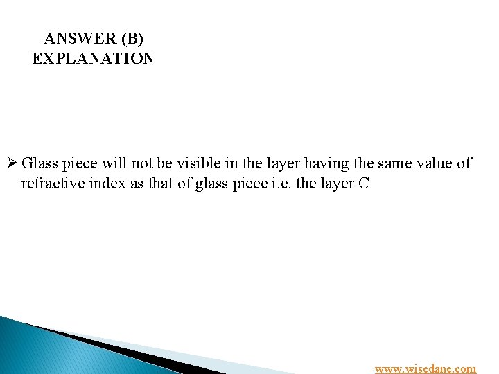 ANSWER (B) EXPLANATION Ø Glass piece will not be visible in the layer having