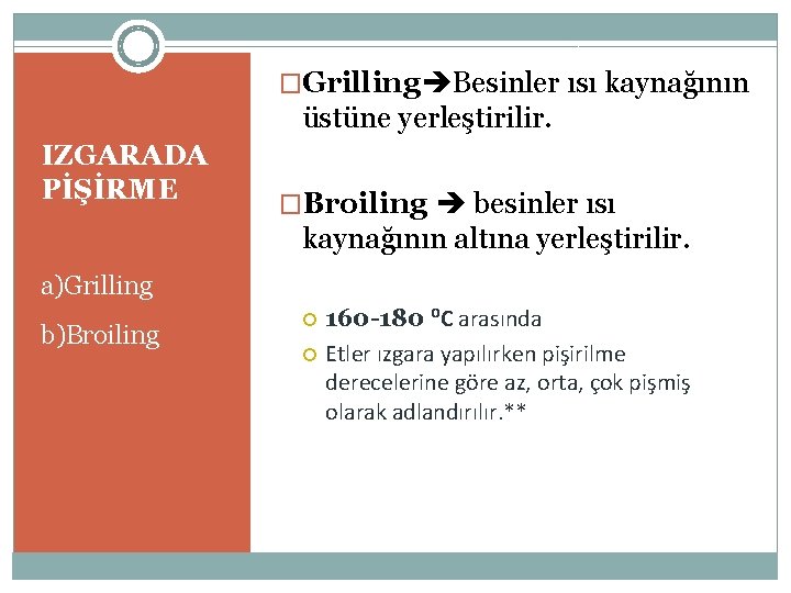 �Grilling Besinler ısı kaynağının üstüne yerleştirilir. IZGARADA PİŞİRME �Broiling besinler ısı kaynağının altına yerleştirilir.