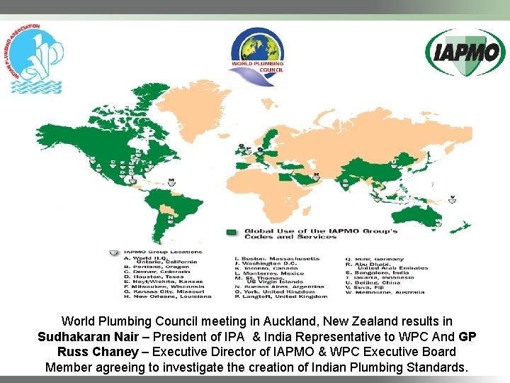 World Plumbing Council meeting in Auckland, New Zealand results in Sudhakaran Nair – President