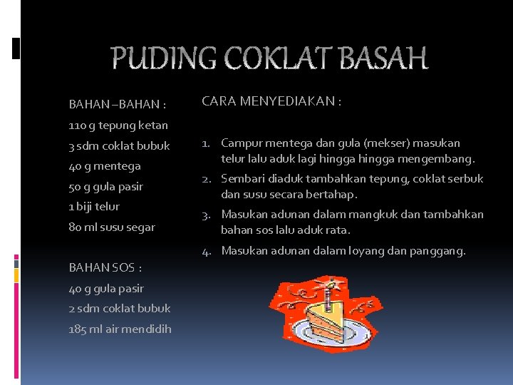 BAHAN –BAHAN : CARA MENYEDIAKAN : 110 g tepung ketan 3 sdm coklat bubuk