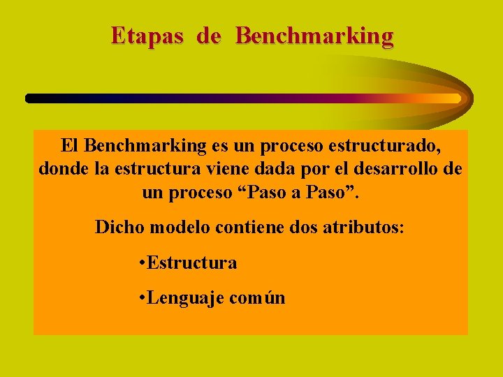 Etapas de Benchmarking El Benchmarking es un proceso estructurado, donde la estructura viene dada