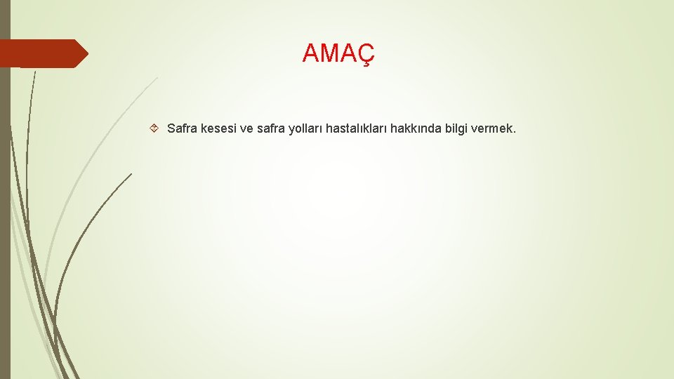  AMAÇ Safra kesesi ve safra yolları hastalıkları hakkında bilgi vermek. 