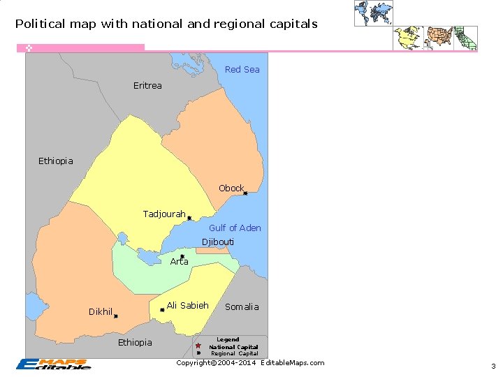 Political map with national and regional capitals Red Sea Eritrea Ethiopia Obock Tadjourah Gulf