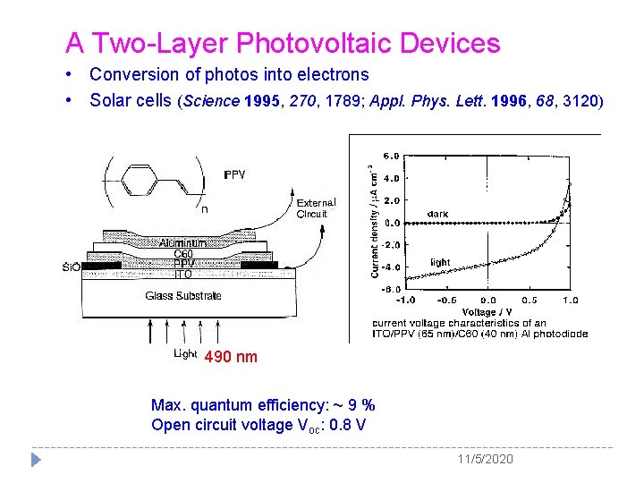 A Two-Layer Photovoltaic Devices • Conversion of photos into electrons • Solar cells (Science