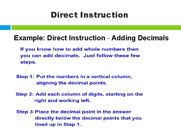 Direct Instruction Example: Direct Instruction - Adding Decimals 